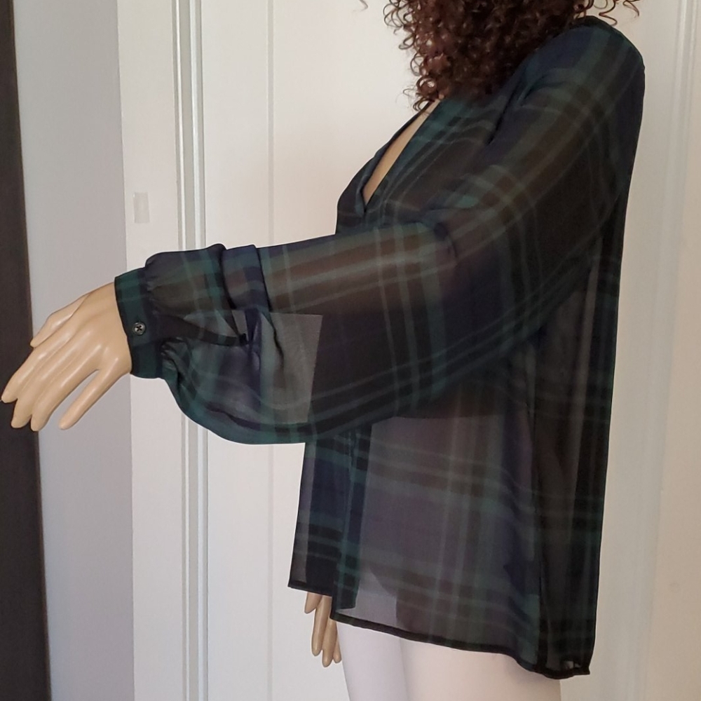 School Girl Plaid Long  Sleeve Blouse - Picture 5 of 5